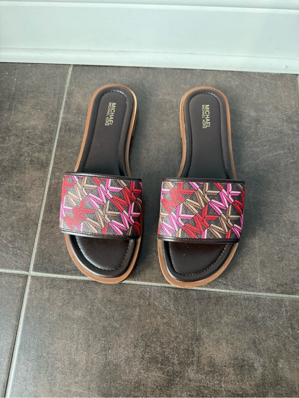 Michael Kors Pink & Red Patterned Slide Sandals